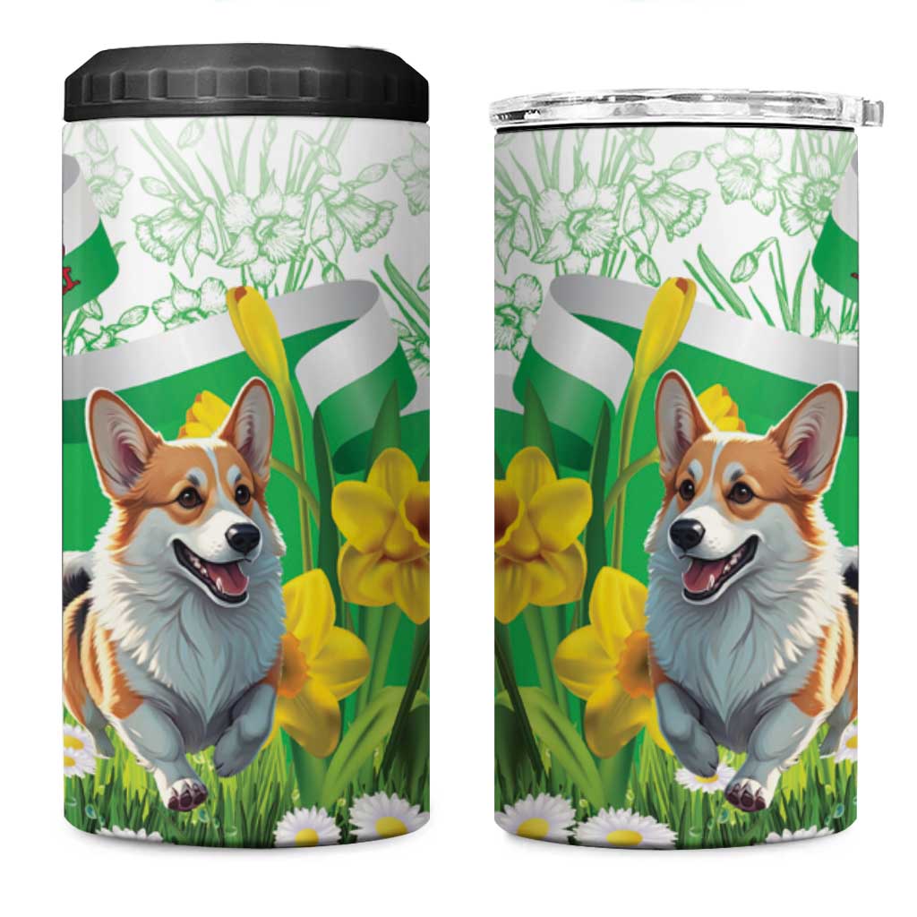 Wales Corgi Daffodil 4 in 1 Can Cooler Tumbler Playful Welsh Dog - Wonder Print Shop