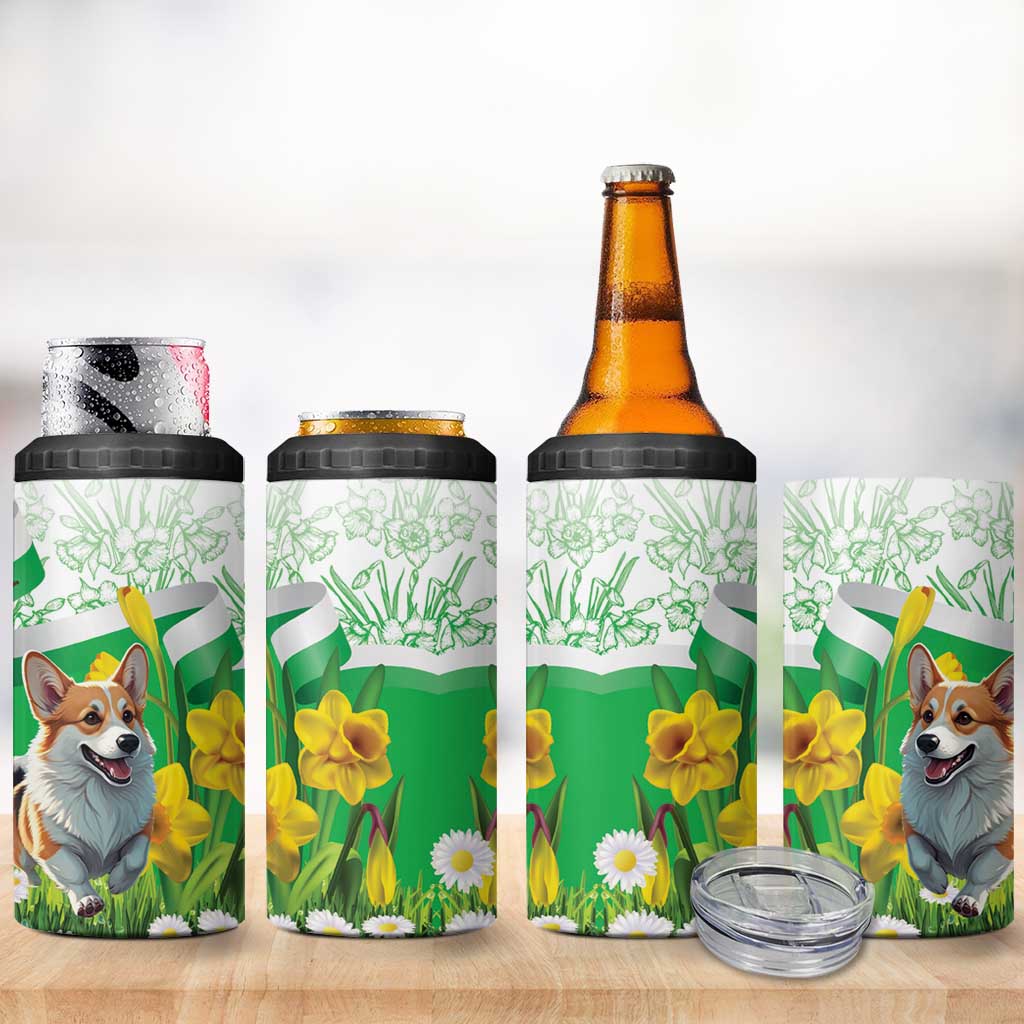 Wales Corgi Daffodil 4 in 1 Can Cooler Tumbler Playful Welsh Dog - Wonder Print Shop