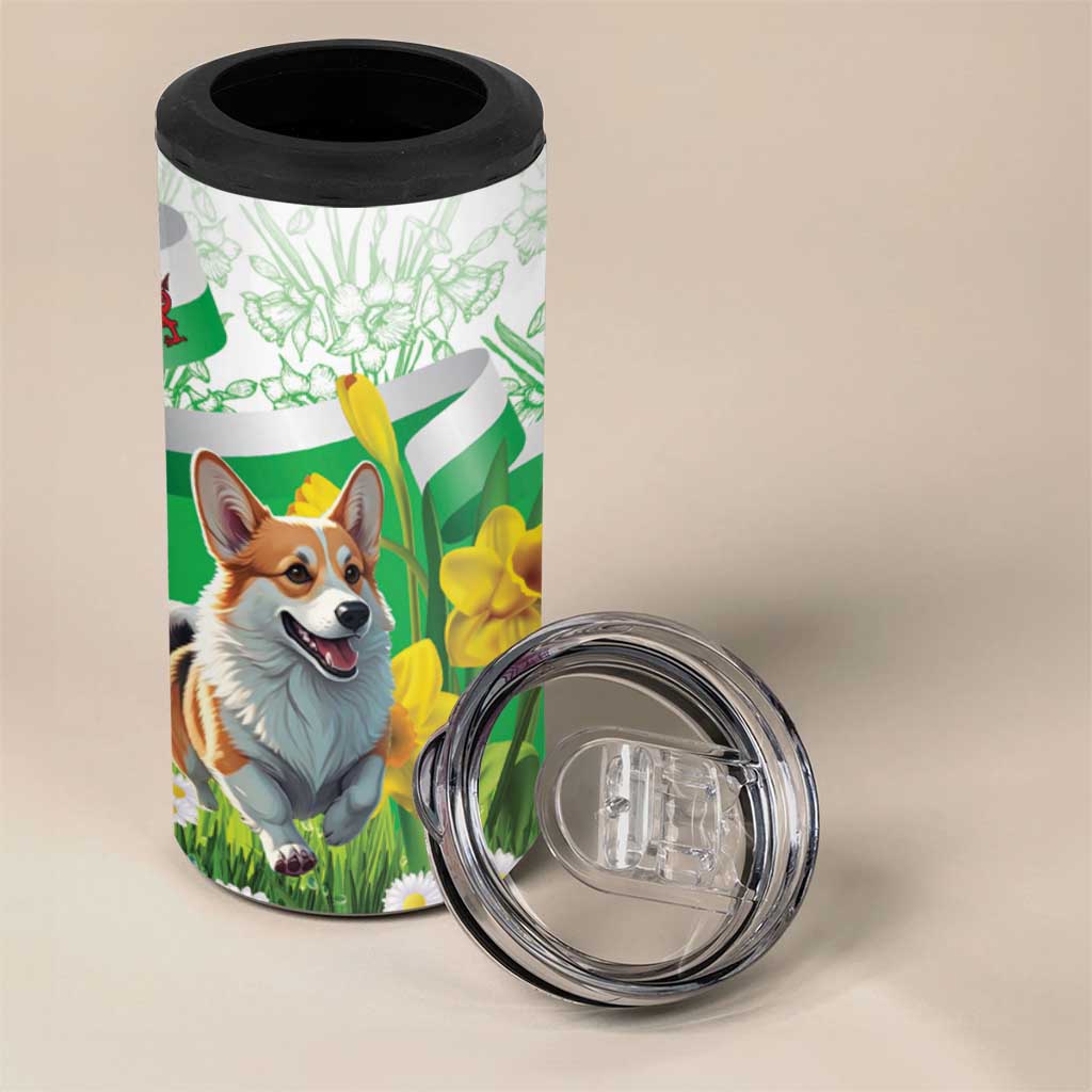 Wales Corgi Daffodil 4 in 1 Can Cooler Tumbler Playful Welsh Dog - Wonder Print Shop