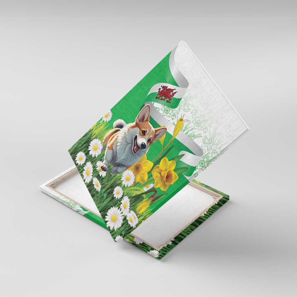 Wales Corgi Daffodil Canvas Wall Art Playful Welsh Dog - Wonder Print Shop