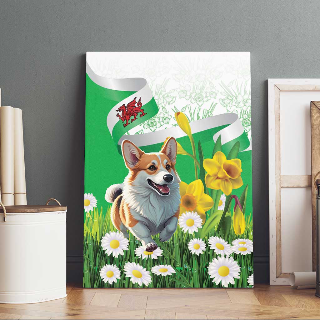 Wales Corgi Daffodil Canvas Wall Art Playful Welsh Dog - Wonder Print Shop