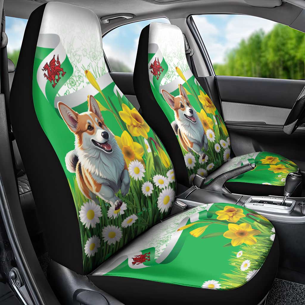 Wales Corgi Daffodil Car Seat Cover Playful Welsh Dog - Wonder Print Shop
