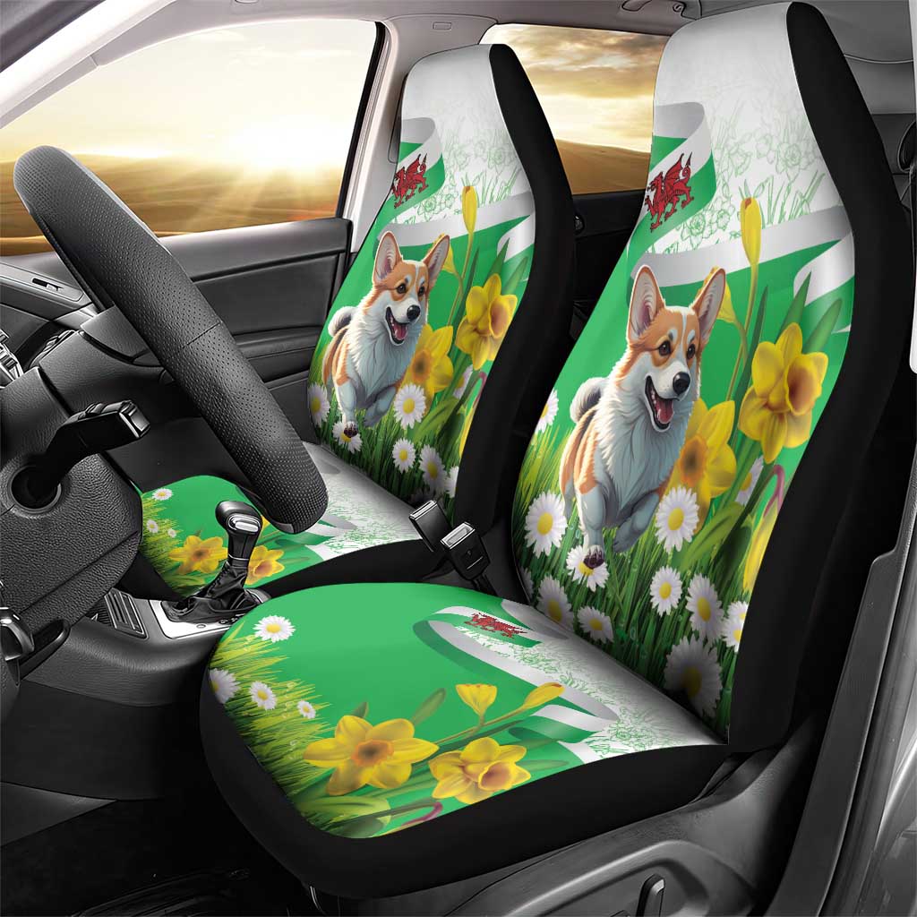 Wales Corgi Daffodil Car Seat Cover Playful Welsh Dog - Wonder Print Shop