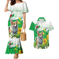 Wales Corgi Daffodil Couples Matching Mermaid Dress and Hawaiian Shirt Playful Welsh Dog - Wonder Print Shop