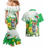 Wales Corgi Daffodil Couples Matching Mermaid Dress and Hawaiian Shirt Playful Welsh Dog - Wonder Print Shop