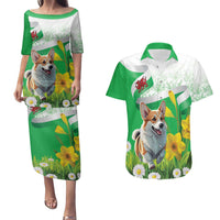 Wales Corgi Daffodil Couples Matching Puletasi and Hawaiian Shirt Playful Welsh Dog - Wonder Print Shop