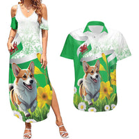 Wales Corgi Daffodil Couples Matching Summer Maxi Dress and Hawaiian Shirt Playful Welsh Dog - Wonder Print Shop