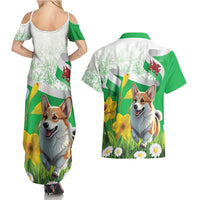 Wales Corgi Daffodil Couples Matching Summer Maxi Dress and Hawaiian Shirt Playful Welsh Dog - Wonder Print Shop