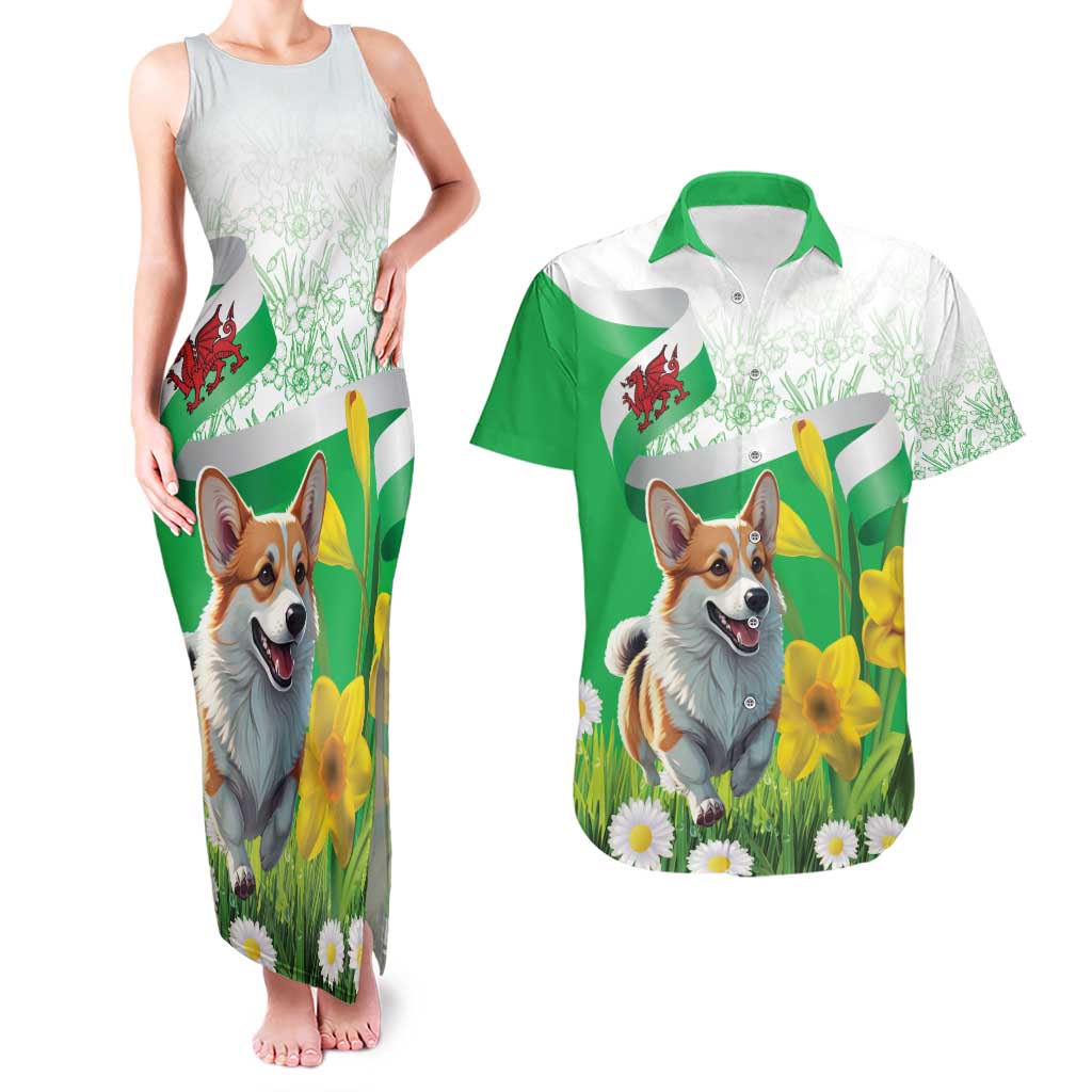 Wales Corgi Daffodil Couples Matching Tank Maxi Dress and Hawaiian Shirt Playful Welsh Dog - Wonder Print Shop
