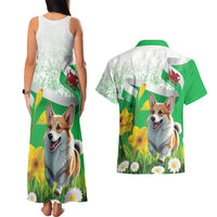 Wales Corgi Daffodil Couples Matching Tank Maxi Dress and Hawaiian Shirt Playful Welsh Dog - Wonder Print Shop