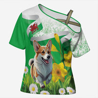 Wales Corgi Daffodil Cross Shoulder Shirt Playful Welsh Dog - Wonder Print Shop
