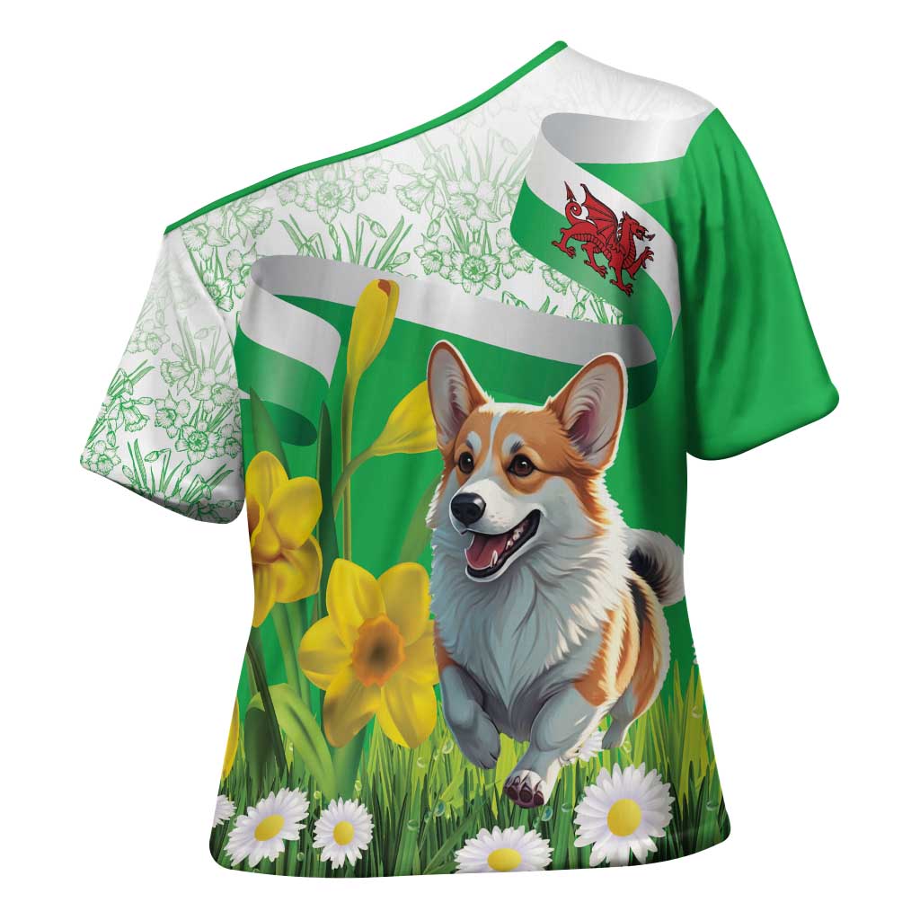 Wales Corgi Daffodil Cross Shoulder Shirt Playful Welsh Dog - Wonder Print Shop