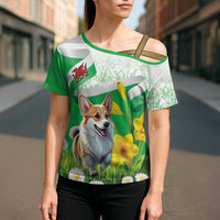 Wales Corgi Daffodil Cross Shoulder Shirt Playful Welsh Dog - Wonder Print Shop