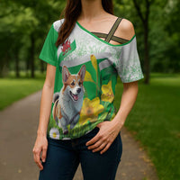 Wales Corgi Daffodil Cross Shoulder Shirt Playful Welsh Dog - Wonder Print Shop