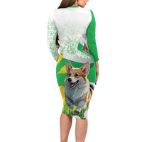 Wales Corgi Daffodil Family Matching Long Sleeve Bodycon Dress and Hawaiian Shirt Playful Welsh Dog - Wonder Print Shop
