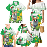 Wales Corgi Daffodil Family Matching Mermaid Dress and Hawaiian Shirt Playful Welsh Dog - Wonder Print Shop