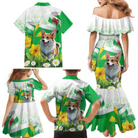 Wales Corgi Daffodil Family Matching Mermaid Dress and Hawaiian Shirt Playful Welsh Dog - Wonder Print Shop