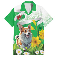 Wales Corgi Daffodil Family Matching Off The Shoulder Long Sleeve Dress and Hawaiian Shirt Playful Welsh Dog - Wonder Print Shop