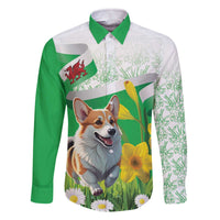 Wales Corgi Daffodil Family Matching Off The Shoulder Long Sleeve Dress and Hawaiian Shirt Playful Welsh Dog - Wonder Print Shop