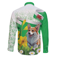 Wales Corgi Daffodil Family Matching Off The Shoulder Long Sleeve Dress and Hawaiian Shirt Playful Welsh Dog - Wonder Print Shop