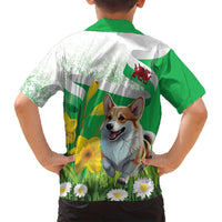 Wales Corgi Daffodil Family Matching Off Shoulder Maxi Dress and Hawaiian Shirt Playful Welsh Dog - Wonder Print Shop