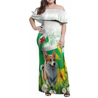 Wales Corgi Daffodil Family Matching Off Shoulder Maxi Dress and Hawaiian Shirt Playful Welsh Dog - Wonder Print Shop