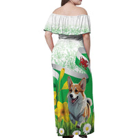 Wales Corgi Daffodil Family Matching Off Shoulder Maxi Dress and Hawaiian Shirt Playful Welsh Dog - Wonder Print Shop