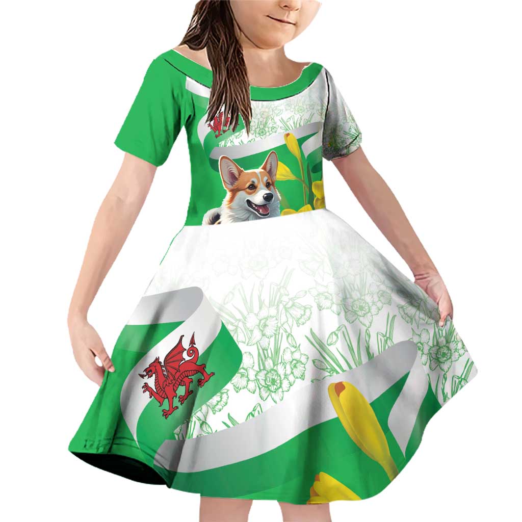 Wales Corgi Daffodil Family Matching Off Shoulder Short Dress and Hawaiian Shirt Playful Welsh Dog - Wonder Print Shop