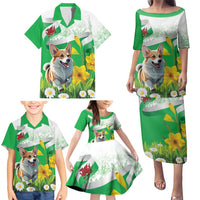 Wales Corgi Daffodil Family Matching Puletasi and Hawaiian Shirt Playful Welsh Dog - Wonder Print Shop