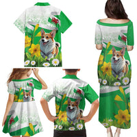 Wales Corgi Daffodil Family Matching Puletasi and Hawaiian Shirt Playful Welsh Dog - Wonder Print Shop