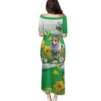 Wales Corgi Daffodil Family Matching Puletasi and Hawaiian Shirt Playful Welsh Dog - Wonder Print Shop