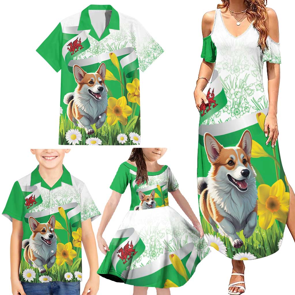Wales Corgi Daffodil Family Matching Summer Maxi Dress and Hawaiian Shirt Playful Welsh Dog - Wonder Print Shop