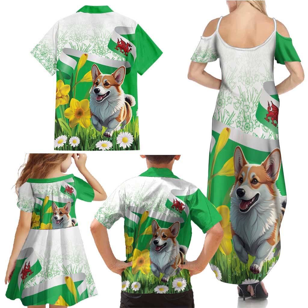 Wales Corgi Daffodil Family Matching Summer Maxi Dress and Hawaiian Shirt Playful Welsh Dog - Wonder Print Shop