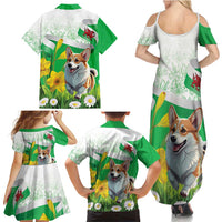 Wales Corgi Daffodil Family Matching Summer Maxi Dress and Hawaiian Shirt Playful Welsh Dog - Wonder Print Shop