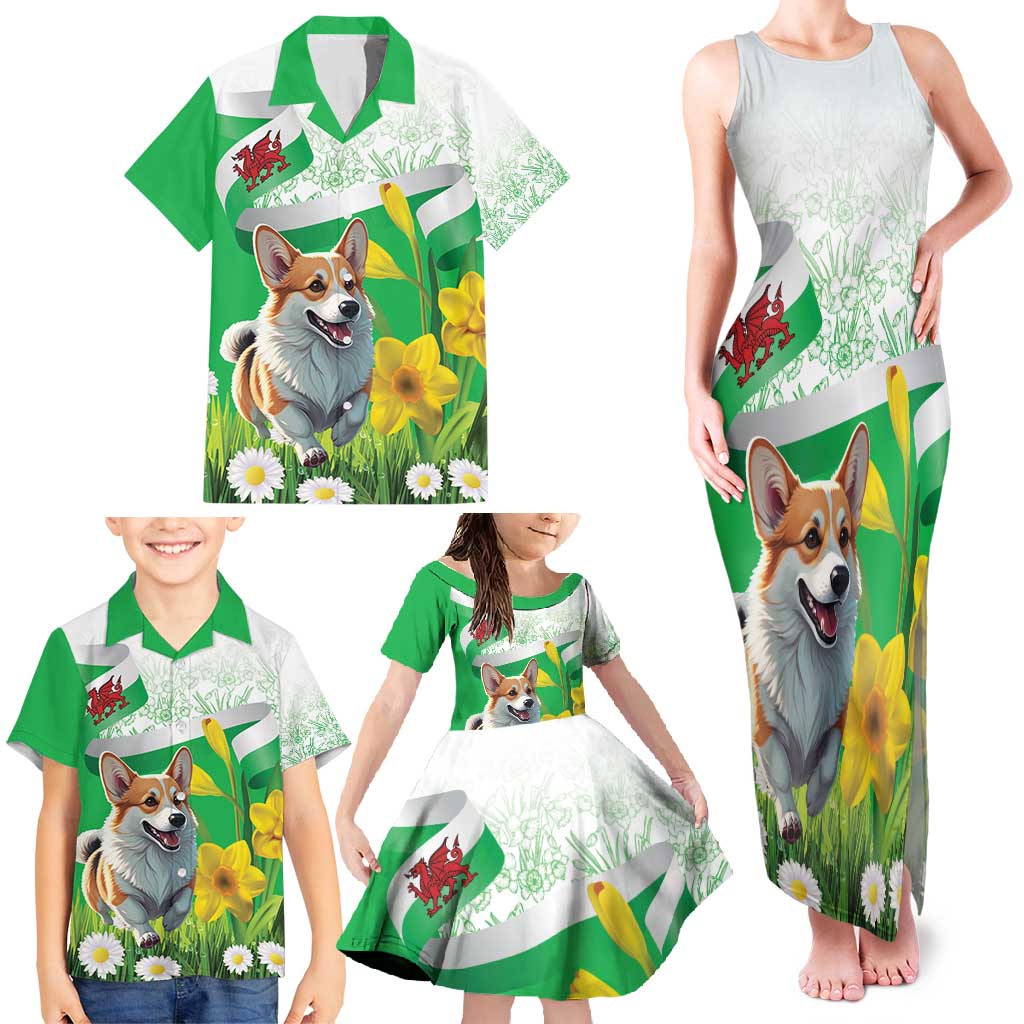 Wales Corgi Daffodil Family Matching Tank Maxi Dress and Hawaiian Shirt Playful Welsh Dog - Wonder Print Shop