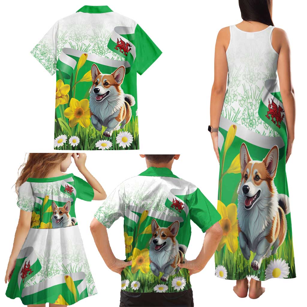 Wales Corgi Daffodil Family Matching Tank Maxi Dress and Hawaiian Shirt Playful Welsh Dog - Wonder Print Shop