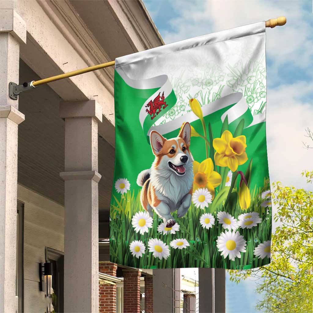 Wales Corgi Daffodil Garden Flag Playful Welsh Dog - Wonder Print Shop