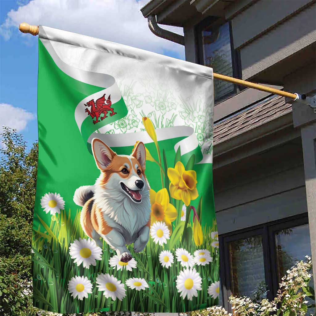 Wales Corgi Daffodil Garden Flag Playful Welsh Dog - Wonder Print Shop