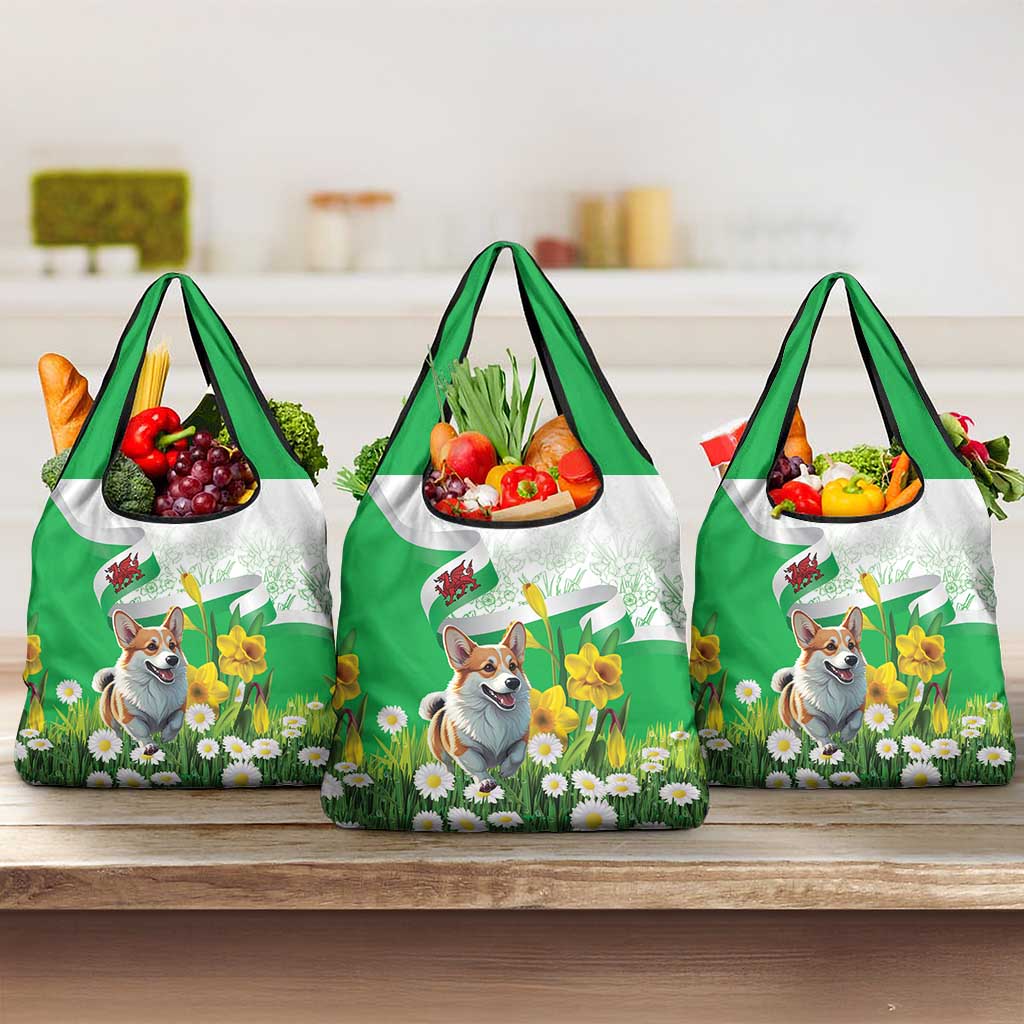 Wales Corgi Daffodil Grocery Bag Playful Welsh Dog - Wonder Print Shop