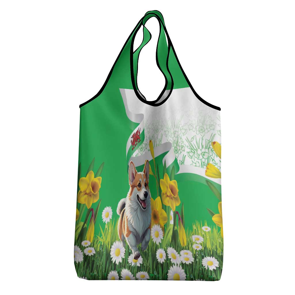 Wales Corgi Daffodil Grocery Bag Playful Welsh Dog - Wonder Print Shop