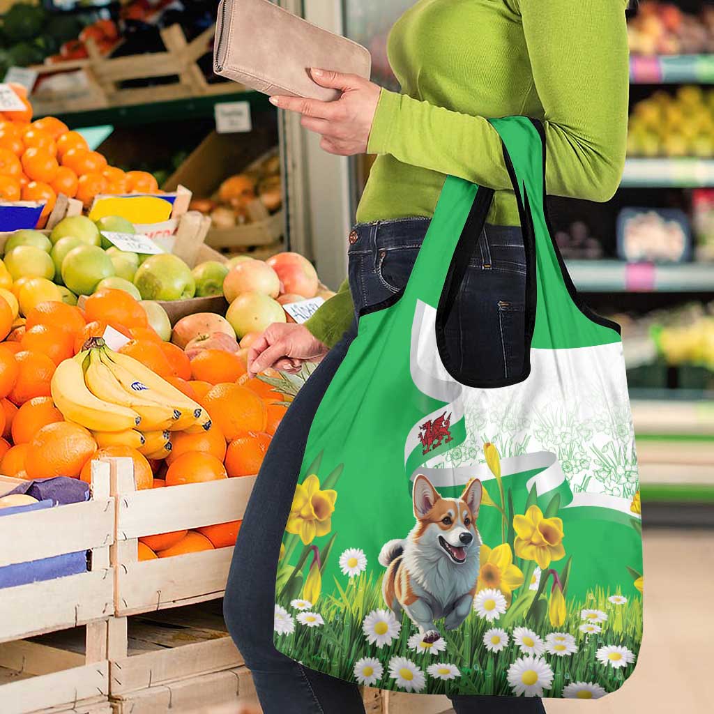 Wales Corgi Daffodil Grocery Bag Playful Welsh Dog - Wonder Print Shop
