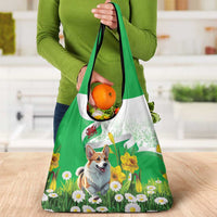Wales Corgi Daffodil Grocery Bag Playful Welsh Dog - Wonder Print Shop