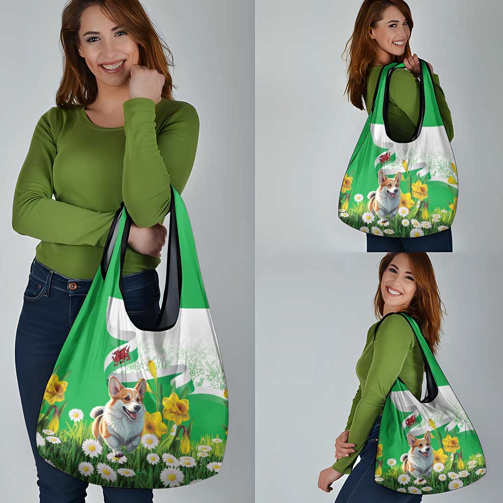 Wales Corgi Daffodil Grocery Bag Playful Welsh Dog - Wonder Print Shop