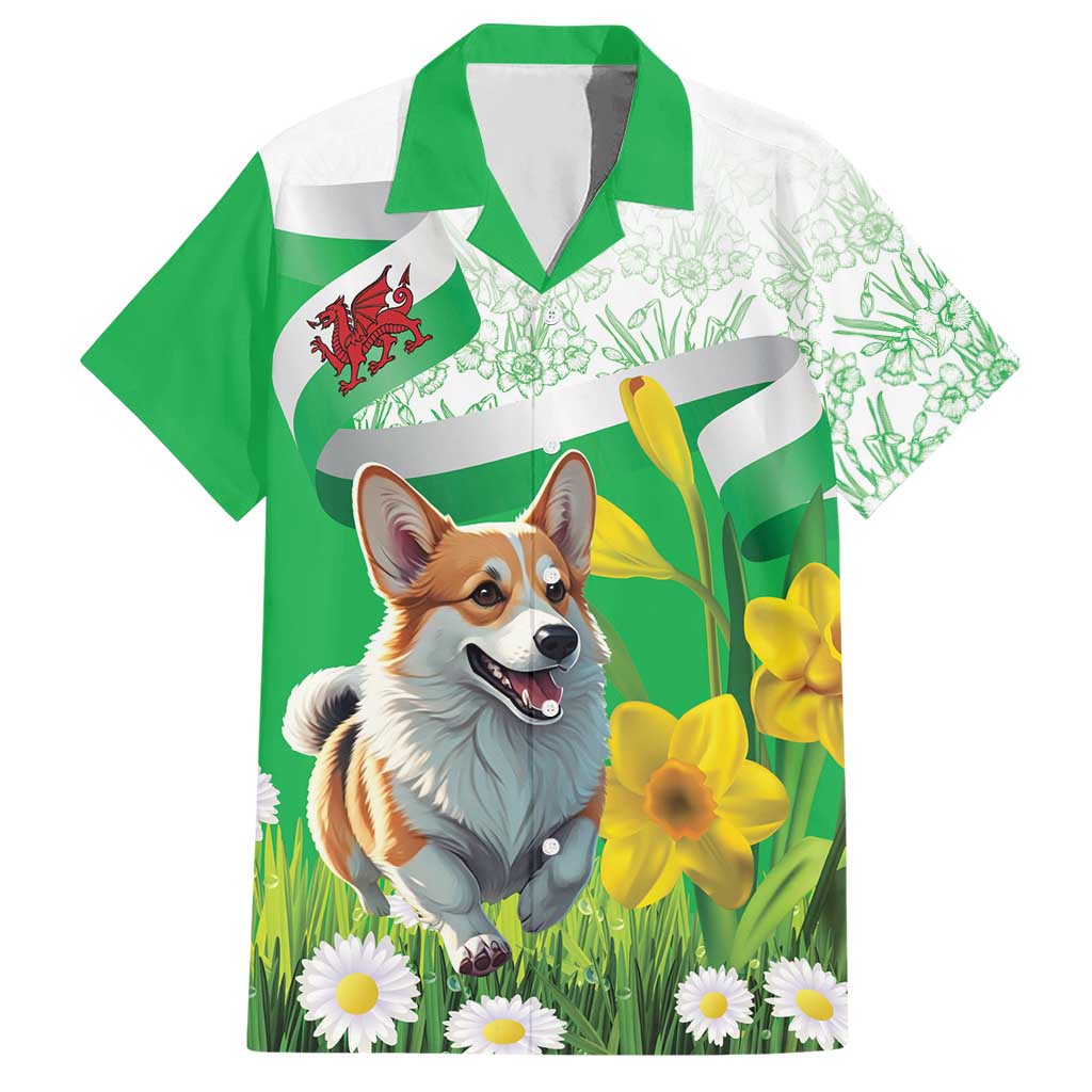 Wales Corgi Daffodil Hawaiian Shirt Playful Welsh Dog - Wonder Print Shop