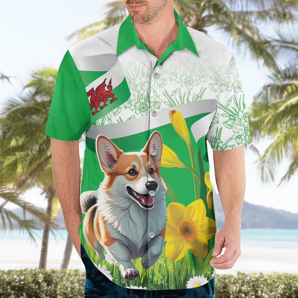Wales Corgi Daffodil Hawaiian Shirt Playful Welsh Dog - Wonder Print Shop