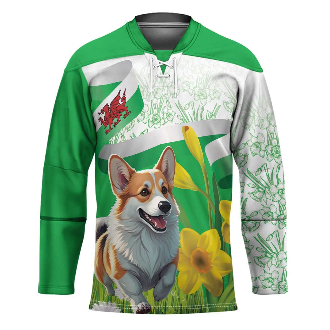 Wales Corgi Daffodil Hockey Jersey Playful Welsh Dog - Wonder Print Shop