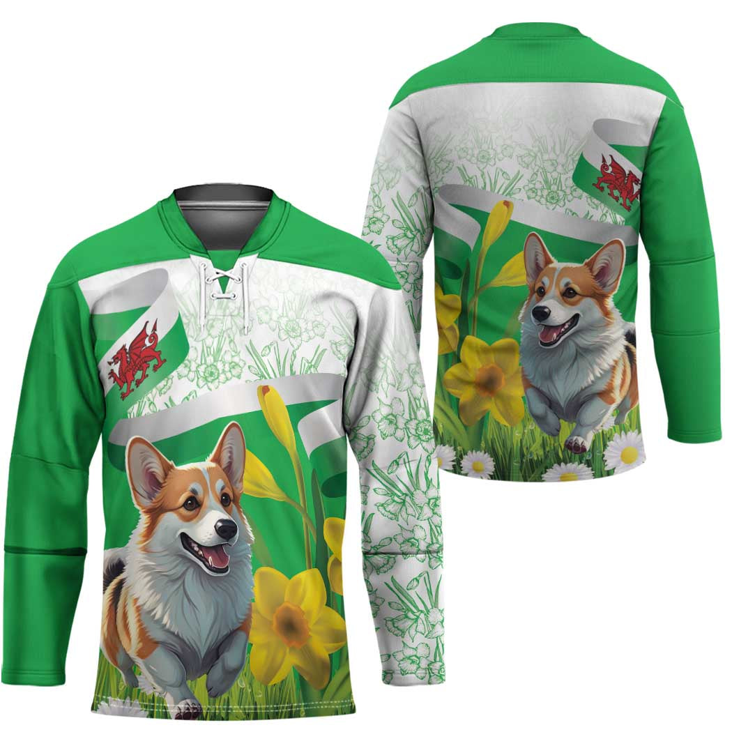 Wales Corgi Daffodil Hockey Jersey Playful Welsh Dog - Wonder Print Shop