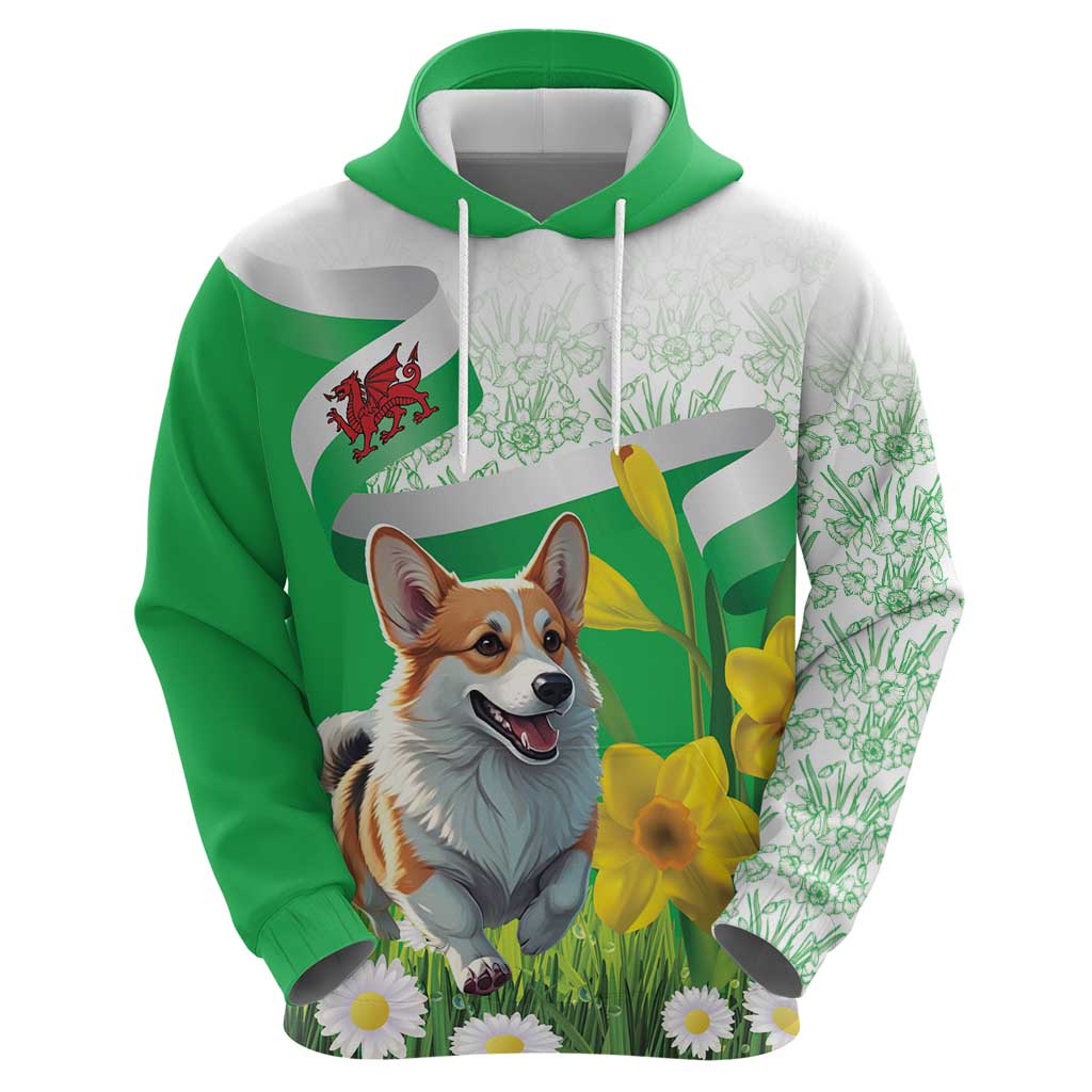 Wales Corgi Daffodil Hoodie Playful Welsh Dog - Wonder Print Shop