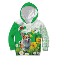 Wales Corgi Daffodil Kid Hoodie Playful Welsh Dog - Wonder Print Shop