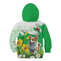 Wales Corgi Daffodil Kid Hoodie Playful Welsh Dog - Wonder Print Shop